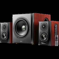 Edifier S350DB 2.1 Audio System, BT V5.1, Optical, Coaxial, RCA, 8-inch Subwoofer, 3.5-inch Drivers, 0.75-inch Tweeters, 70W (RMS), Control Knobs and Remote Control, Brown