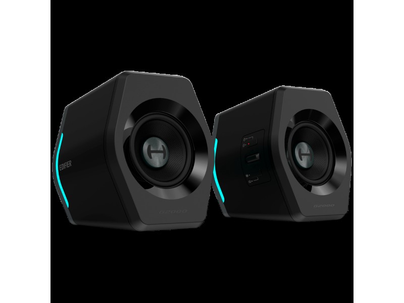 Edifier G2000 2.0 Audio System, BT V5.1, USB, AUX, 2.75-inch Drivers, RGB Lighting, 16W (RMS), Black