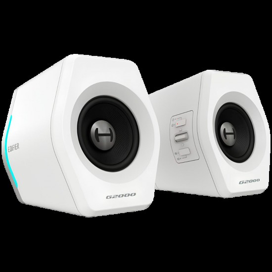 Edifier G2000 2.0 Audio System, BT V5.1, USB, AUX, 2.75-inch Drivers, RGB Lighting, 16W (RMS), White