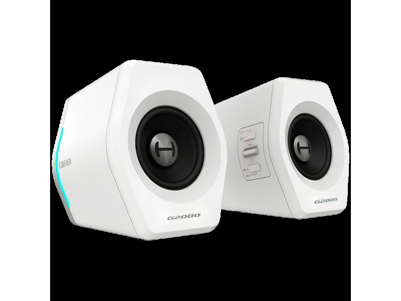 Edifier G2000 2.0 Audio System, BT V5.1, USB, AUX, 2.75-inch Drivers, RGB Lighting, 16W (RMS), White