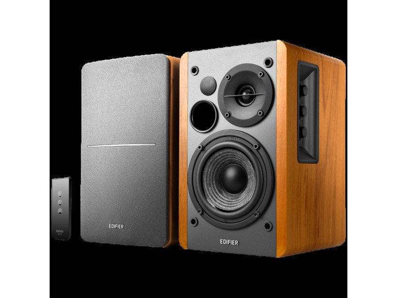 Edifier R1280T 2.0 Bookshelf Speakers, RCA, 0.5-inch Tweeters, 4-inch Drivers, 42W (RMS), Control Knobs and Remote Control, Brown
