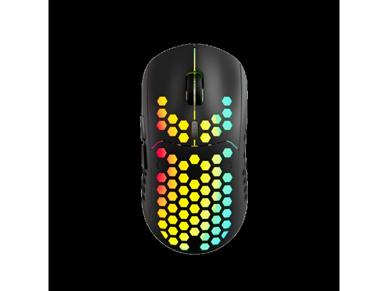 Canyon 7keys Gaming 2.4G wireless mouse, KA8 sensor, DPI up to 1600, rubber coating on panel, Huano 1million switch, 45cm PVC cable, ABS material. 400mAh battery, size: 125.8*63.7*41mm, weight: 95g, Black