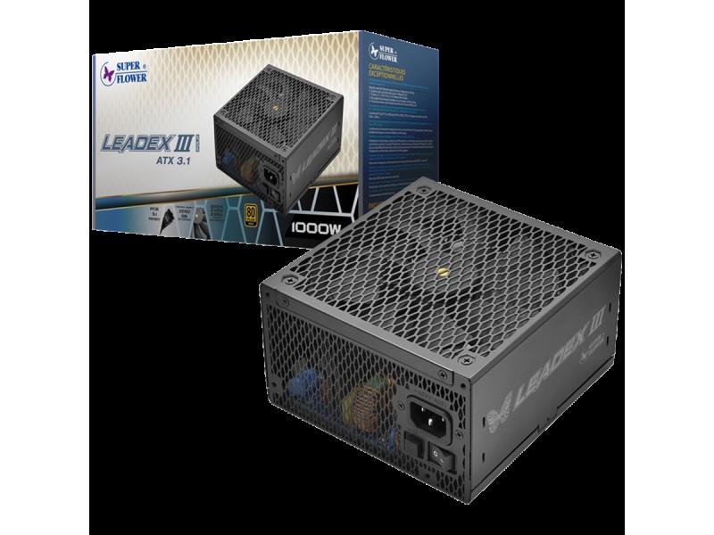 Super Flower Leadex III Gold 1000W ATX 3.1 80 Plus Gold, Fully Modular, Flat Black Cables, 140mm Fan, 7 Year Warranty