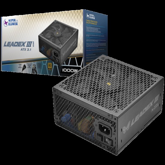 Super Flower Leadex III Gold 1300W ATX 3.1 80 Plus Gold, Fully Modular, Flat Black Cables, 140mm Fan, 7 Year Warranty