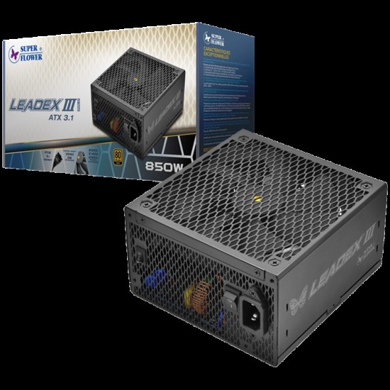 Super Flower Leadex III Gold 850W ATX 3.1 80 Plus Gold, Fully Modular, Flat Black Cables, 140mm Fan, 7 Year Warranty