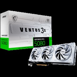 MSI Video Card Nvidia GeForce RTX 5080 16G VENTUS 3X OC WHITE, 16GB GDDR7, 256bit, Effective Memory Clock: 30000MHz, Boost: 2640 MHz, 10752 CUDA Cores, PCIe 5.0, 3x DP 2.1b, HDMI 2.1b, RAY TRACING, Triple Fan, 1x16pin, 850W Recommended PSU, 3Y