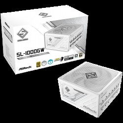 Asrock SL-1000GW, 1000W, 80 Plus GOLD, Fully Modular PSU, Japanese Capacitors, 2x EPS 12V CPU(4+4pin), 1x PCIe5.1 (12+4pin), 3x PCIe (6+2pin), 3x 4-pin connectors, 9x SATA, OCP, SCP, OVP, UVP, OTP, OPP protections, 135 mm Axial Fan, ATX 3.1, White Asrock SL-1000GW, 1000W, 80 Plus GOLD, Fully Modular PSU, Japanese Capacitors, 2x EPS 12V CPU(4+4pin), 1x PCIe5.1 (12+4pin), 3x PCIe (6+2pin), 3x 4-pin connectors, 9x SATA, OCP, SCP, OVP, UVP, OTP, OPP protections, 135 mm Axial Fan, ATX 3.1, White