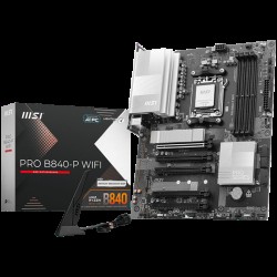 MSI PRO B840-P WIFI, ATX, Socket AM5, 4x DDR5 Dual Channel DDR5 up to 8000(OC)MHz, 5x PCIe x16 slot, 2x M.2 slot, 4x USB 2.0, 2x USB 5Gbps, 1x USB 10Gbps, 1x USB 10Gbps Type-C, HDMI, 7.1 HD Audio, 2.5G LAN, WiFi, BT, 3Y