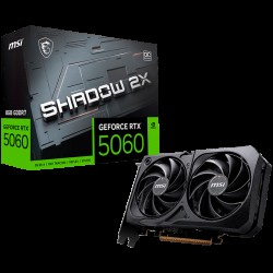 MSI Video Card NVIDIA GeForce RTX 5060 8G SHADOW 2X OC, 8GB GDDR7, 128-bit, 2535 MHz Boost, 3840 CUDA Cores, PCIe 5.0 (x8), 3x DP 2.1b, HDMI 2.1b, RAY TRACING, Dual Fan, 145W TDP, 8-pin PCIe Power, G-SYNC, 2-Slot, 3Y
