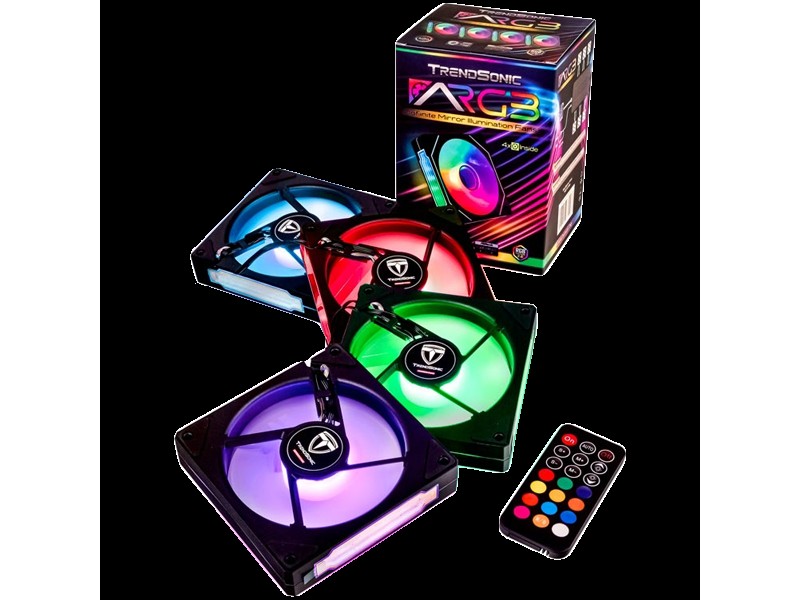ARGB Fan*4 & ARGB controller & Remote ; Fan : 120 x 25 x 120mm, PWM 4PIN(Male & Female); ARGB 5V 3PIN(Male & Female)Speed: 800-1800RPM(PWM)