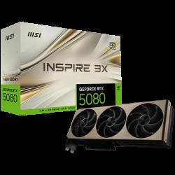 MSI Video Card Nvidia GeForce RTX 5080 16G INSPIRE 3X OC, 16GB GDDR7, 256bit, Effective Memory Clock: 30000MHz, Boost: 2640 MHz, 10752 CUDA Cores, PCIe 5.0, 3x DP 2.1b, HDMI 2.1b, RAY TRACING, Triple Fan, 1x16pin, 850W Recommended PSU, 3Y