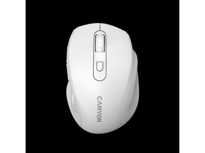 Canyon 6 buttons wireless 2.4Ghz mouse, MX8650A Sensor, DPI up to 1600,Injection case, 3 M life times left and right switches, 2xAAA battery, ABS material, Size: 105x71x40mm, Weight: 59g, white