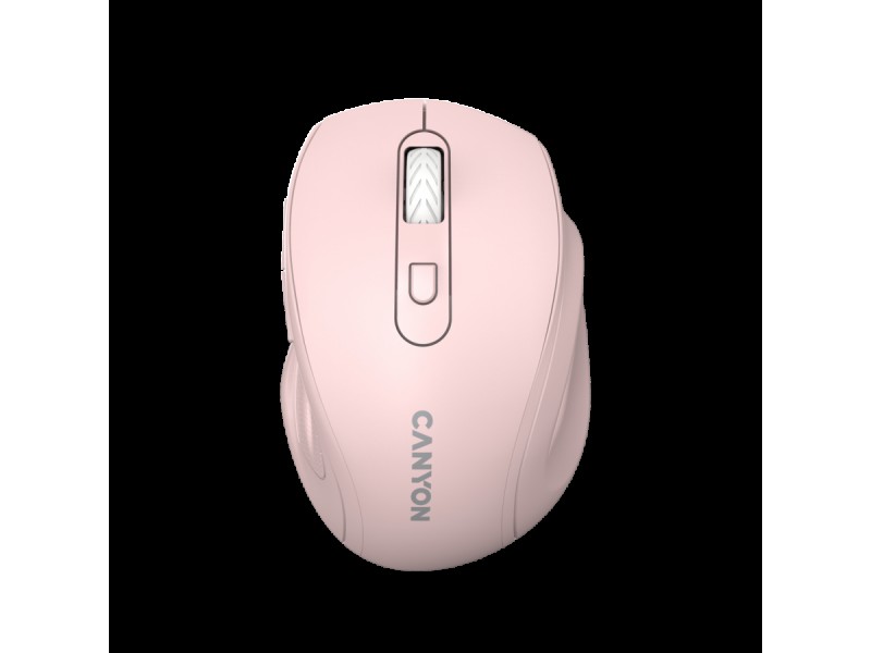 Canyon 6 buttons wireless 2.4Ghz mouse, MX8650A Sensor, DPI up to 1600,Injection case, 3 M life times left and right switches, 2xAAA battery, ABS material. Size: 105x71x40mm, Weight: 59g, Pink