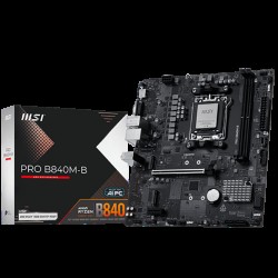 MSI PRO B840M-B, mATX, Socket AM5, 2x DDR5 Dual Channel DDR5 up to 8000(OC)MHz, 1x PCIe x16 slot, 2x M.2 slot, 2x USB 2.0, 4x USB 5Gbps, HDMI, VGA, 7.1 HD Audio, 2.5G LAN, 3Y
