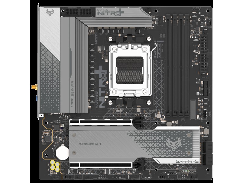SAPPHIRE AMD B850M AM5 NITRO+ Ryzen R9/R7/R5, 4x DDR5 8000MHz, PCIE 5.0 x 16, 1x M.2 Gen5, 1x M.2 Gen4, LAN 2.5 Gbps, WIFI6, USB, Micro-ATX