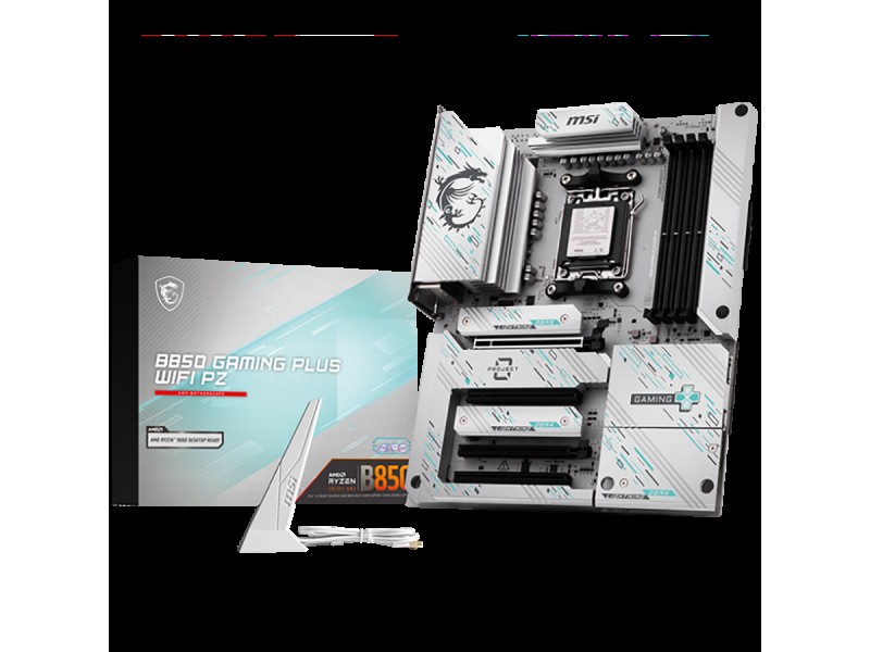 MSI B850 GAMING PLUS WIFI PZ, ATX, Socket AM5, Back Connectors, 4x DDR5 Dual Channel DDR5 up to 8200(OC)MHz, 4x PCIe x16 slot, 3x M.2 slot, 4x USB 2.0, 1x USB 5Gbps, 1x USB 10Gbps, 2x USB 10Gbps Type-C, DP, 7.1 HD Audio, 5G LAN, WiFI 7, BT, 3Y