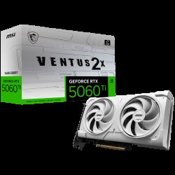 MSI Video Card NVIDIA GeForce RTX 5060 Ti 16G VENTUS 2X WHITE PLUS, 16GB GDDR7, 128-bit, 2587 MHz Boost, 4608 CUDA Cores, PCIe 5.0 (x8), 3x DP 2.1b, HDMI 2.1b, RAY TRACING, Dual Fan, 180W TDP, 8-pin PCIe Power, G-SYNC, 2-Slot, 3Y MSI Video Card NVIDIA GeForce RTX 5060 Ti 16G VENTUS 2X WHITE PLUS, 16GB GDDR7, 128-bit, 2587 MHz Boost, 4608 CUDA Cores, PCIe 5.0 (x8), 3x DP 2.1b, HDMI 2.1b, RAY TRACING, Dual Fan, 180W TDP, 8-pin PCIe Power, G-SYNC, 2-Slot, 3Y