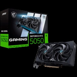 MSI Video Card NVIDIA GeForce RTX 5050 8G GAMING OC, 8GB GDDR6, 128-bit, 2647 MHz Boost, 2560 CUDA Cores, PCIe 5.0 (x8), 3x DP 2.1b, HDMI 2.1b, RAY TRACING, Dual Fan, 130W TDP, 8-pin PCIe Power, G-SYNC, 2-Slot, 3Y MSI Video Card NVIDIA GeForce RTX 5050 8G GAMING OC, 8GB GDDR6, 128-bit, 2647 MHz Boost, 2560 CUDA Cores, PCIe 5.0 (x8), 3x DP 2.1b, HDMI 2.1b, RAY TRACING, Dual Fan, 130W TDP, 8-pin PCIe Power, G-SYNC, 2-Slot, 3Y