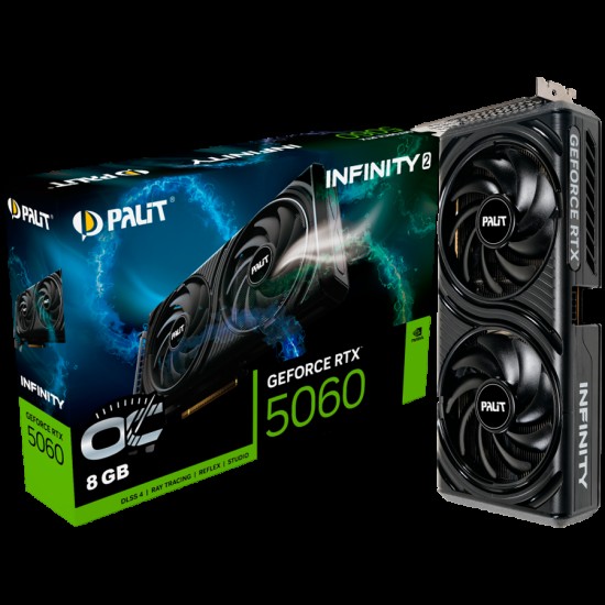 PALIT GeForce RTX 5060 Infinity 2 OC 8GB GDDR7 128 bit, 1x HDMI 2.1b, 3x DP 2.1b, 2 Fan, 1x 8-pin pwr connector, 550W, 262.1 x 126.3 x 40.1 mm, NE75060V19P1-GB2063L BULK