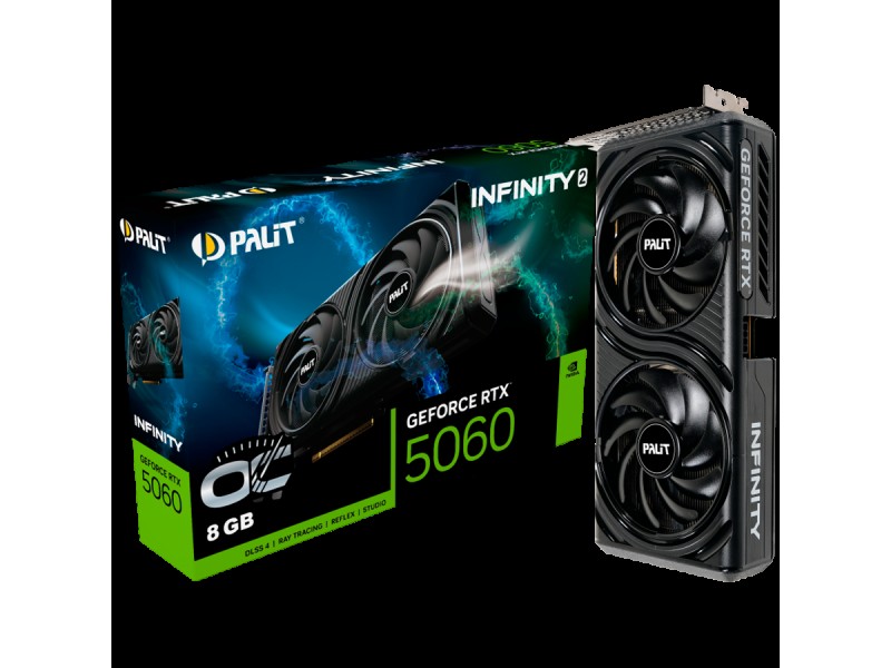 PALIT GeForce RTX 5060 Infinity 2 OC 8GB GDDR7 128 bit, 1x HDMI 2.1b, 3x DP 2.1b, 2 Fan, 1x 8-pin pwr connector, 550W, 262.1 x 126.3 x 40.1 mm, NE75060V19P1-GB2063L BULK