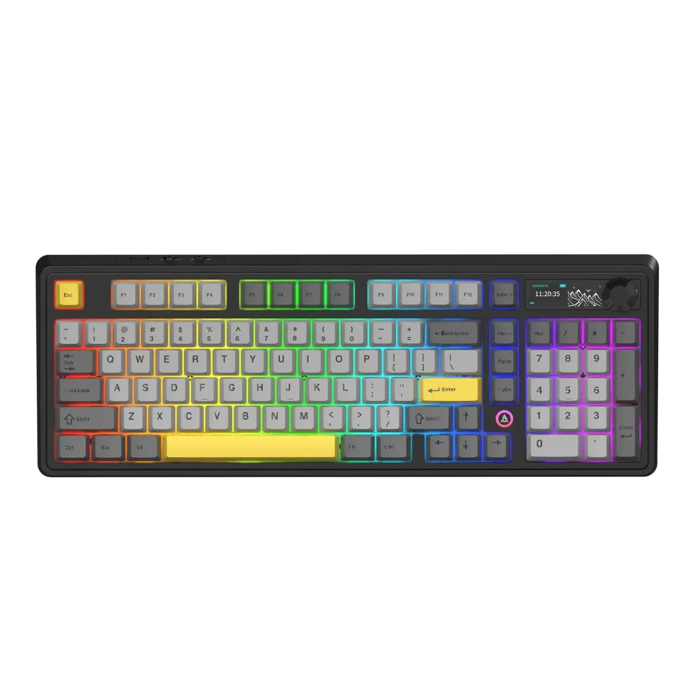 Ajazz геймърска механична клавиатура Wireless Gaming Mechanical Keyboard AK980 V2 - Gift Switch [Linear] (English US), Black, Gray