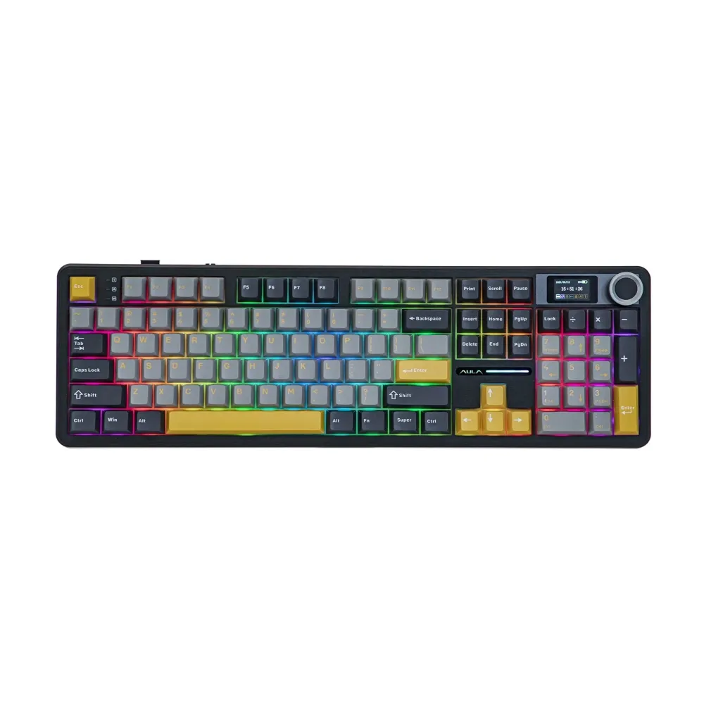 Aula геймърска механична клавиатура Wireless Gaming Mechanical Keyboard F108 PRO - Volcanic Switch [Linear] (English US), Black, Gray