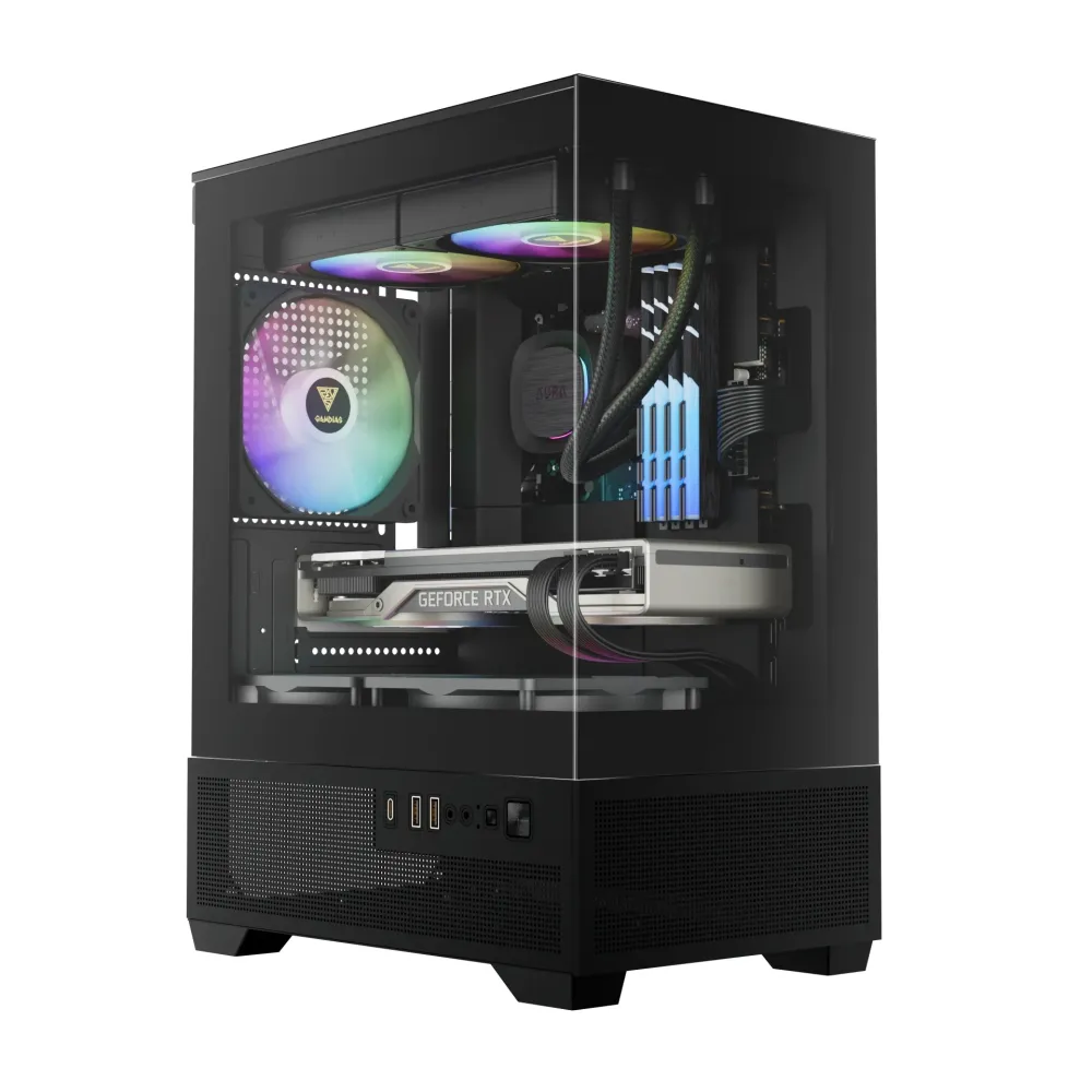 Gamdias кутия Case mATX - AURA GC9M Elite - 3 x 120 mm A-RGB, USB-C, Tempered Glass