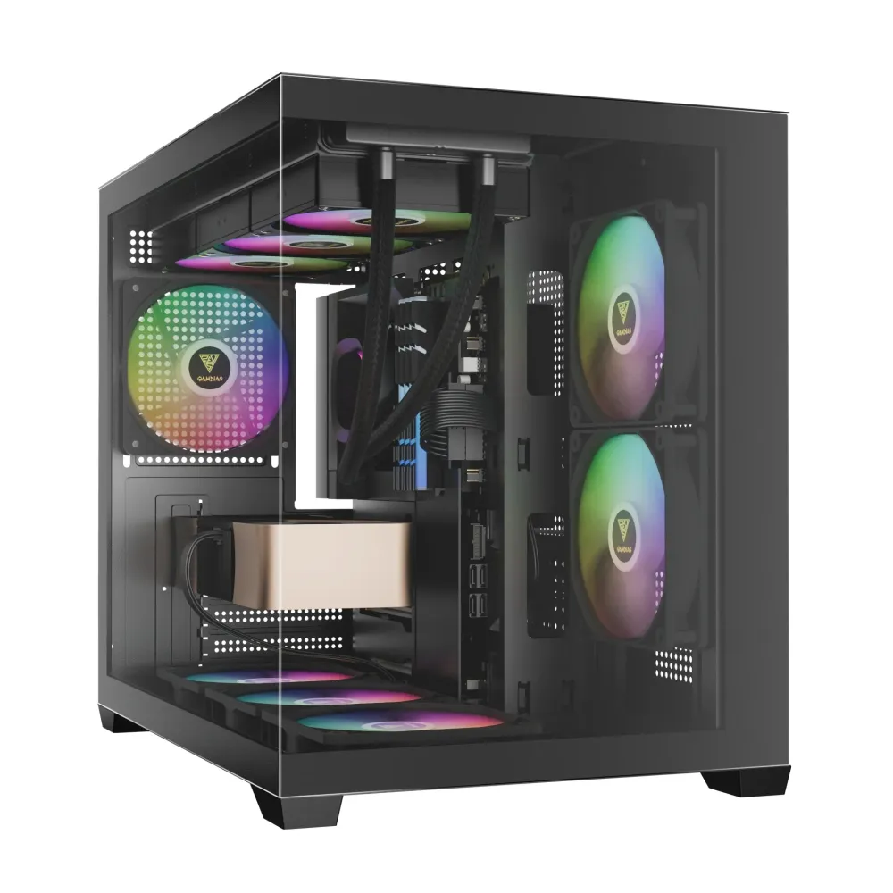 Gamdias кутия Case mATX - AURA GC10M v2 - 3 x 120 mm A-RGB, USB-C, Tempered Glass