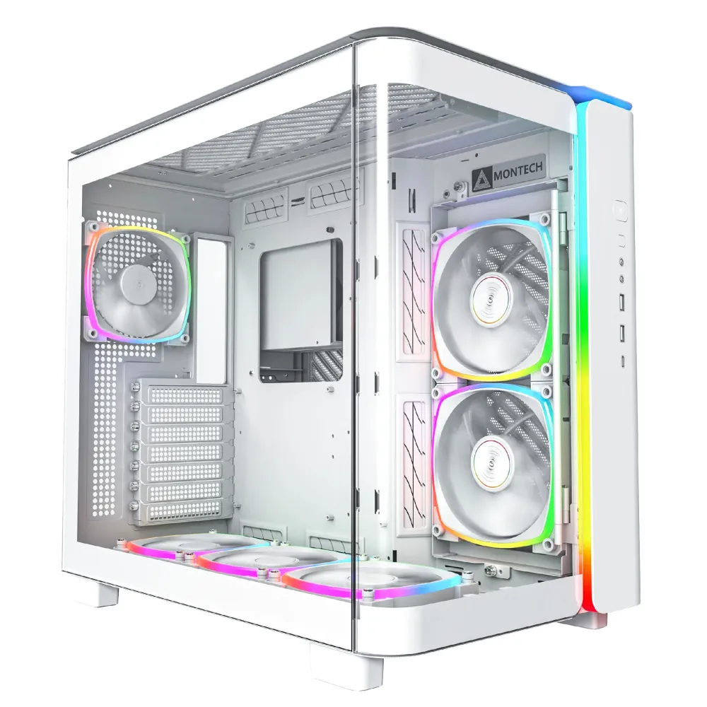 Montech кутия KING 95 Pro, Dual Chamber Mid-tower Case, 6 ARGB Fans, 2 Front Panels, White
