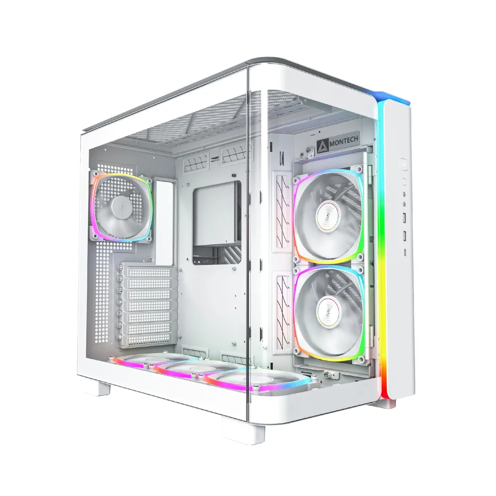 Montech кутия KING 95 Pro, Dual Chamber Mid-tower Case, 6 ARGB Fans, 2 Front Panels, White Montech кутия KING 95 Pro, Dual Chamber Mid-tower Case, 6 ARGB Fans, 2 Front Panels, White