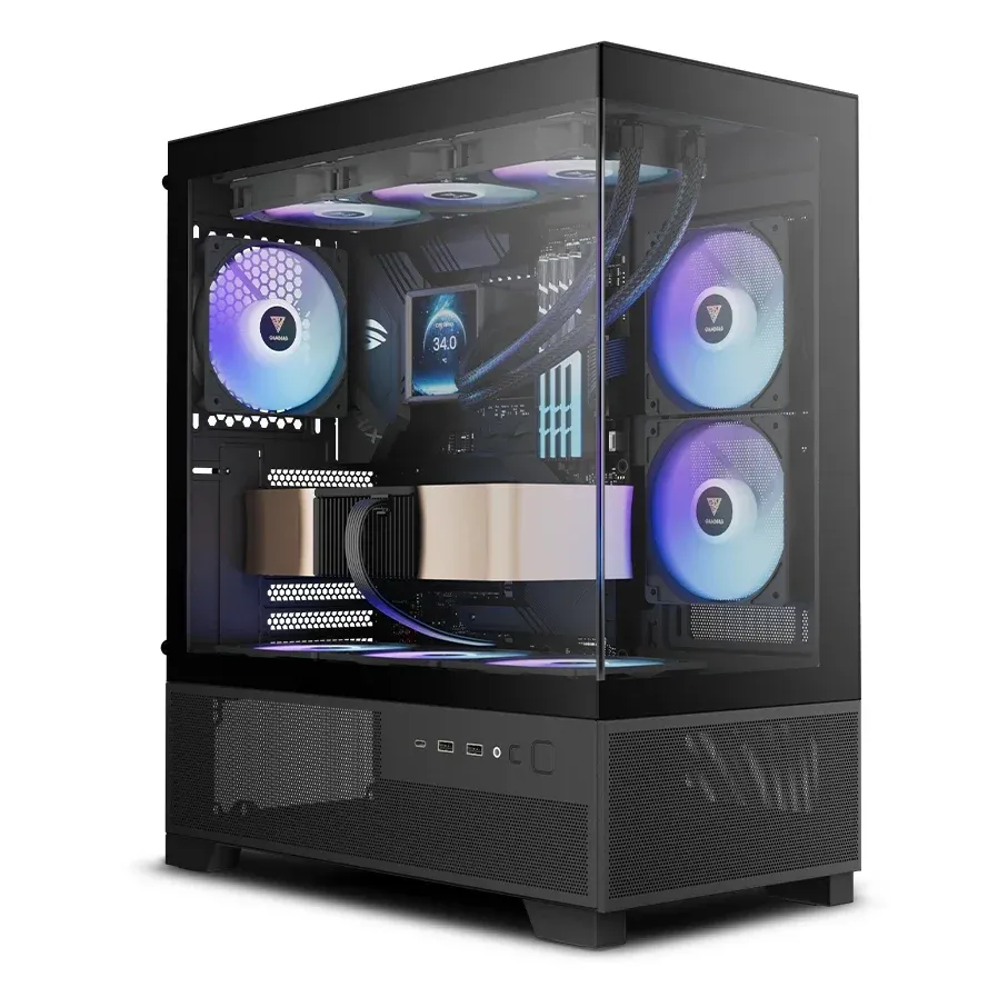 Gamdias кутия Case mATX - AURA GC12 ARGB BK - 6 x 120 mm A-RGB, USB-C, Tempered Glass