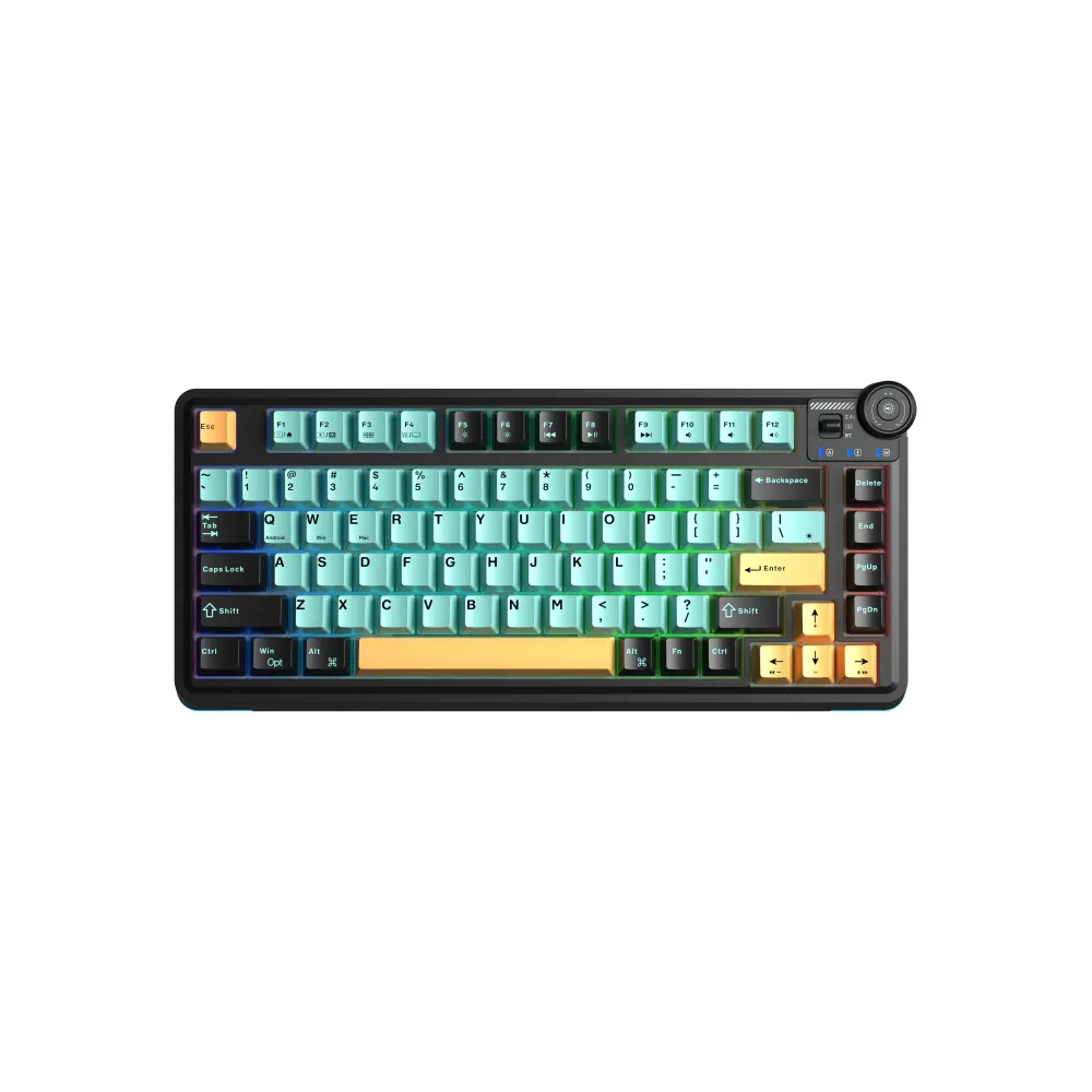 Aula геймърска механична клавиатура Wireless Gaming Mechanical Keyboard AU75 - Bloomfield Switch [Linear] (English US), Turmeric yellow