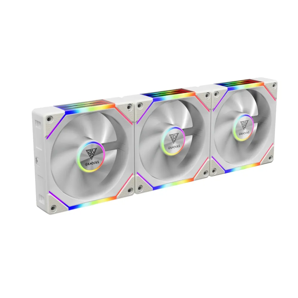 Gamdias Комплект вентилатори Fan Pack 3-in-1 3x120mm - AEOLUS P2-1203 White, Swappable Fan Blades (Reverse Fan Blades Included), Daisy-Chain, Infinity Mirror