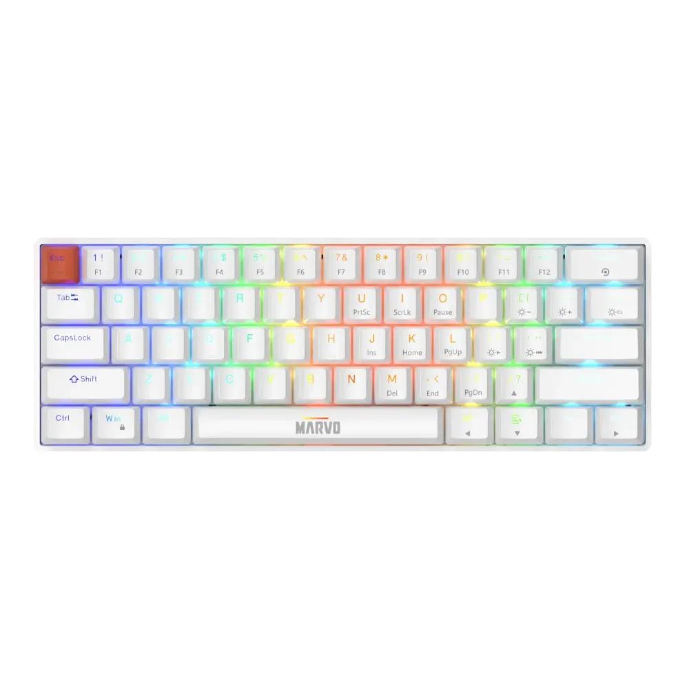 Marvo механична геймърска клавиатура Gaming Mechanical keyboard Saber 61 KG933G White - 61 keys, Red Switches [Linear]