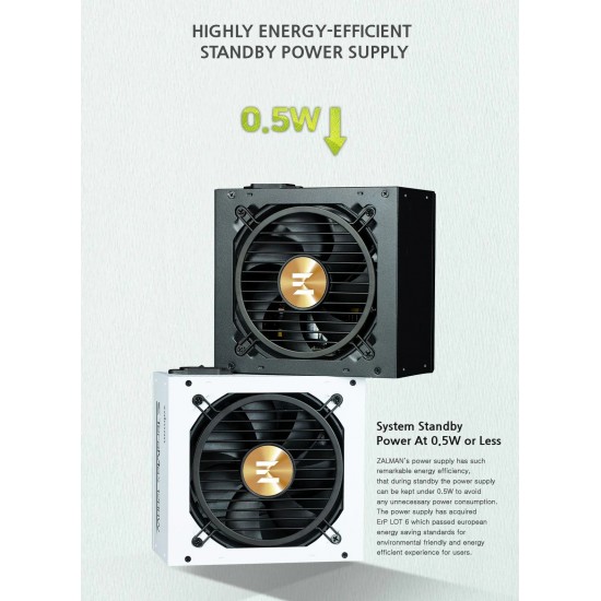 Zalman захранване PSU TeraMax ATX 3.0 750W Gold White - ZM750-TMX2-WH
