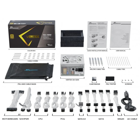 Seasonic захранване PSU ATX 3.0 1200W Gold - VERTEX GX-1200 White - 12122GXAFS-W