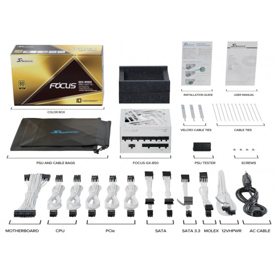 Seasonic захранване PSU ATX 3.0 850W Gold - FOCUS GX-850 White - SSR-850FX3-W