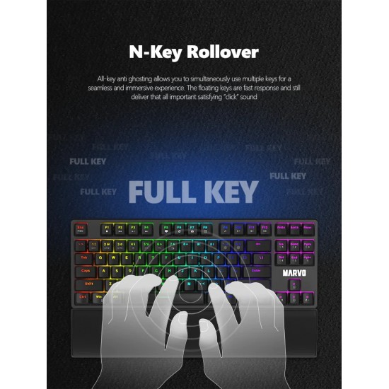 Marvo механична клавиатура Gaming Mechanical Keyboard KG947 - Blue switches, TKL, Wristpad