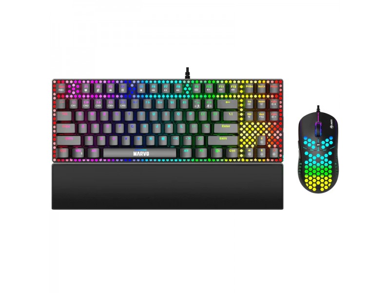 Marvo Геймърски комплект Gaming COMBO CM373 Blue Switches 2-in-1 - Mechanical Keyboard TKL, Mouse