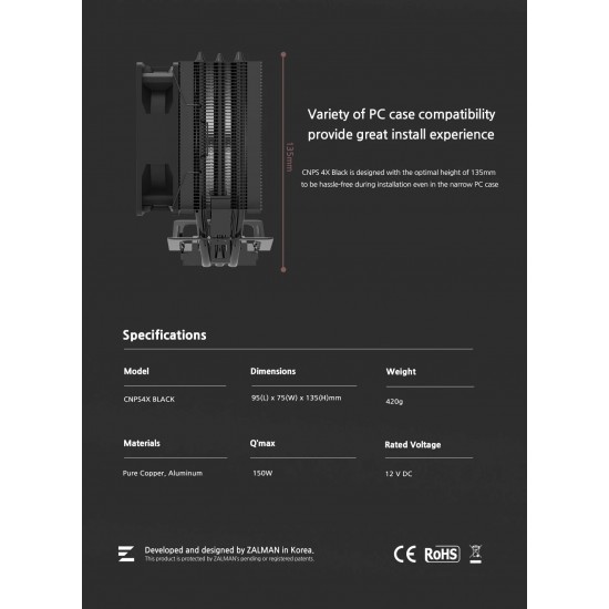 Zalman охладител за процесор CPU Cooler CNPS4X BLACK - LGA1700/AM5