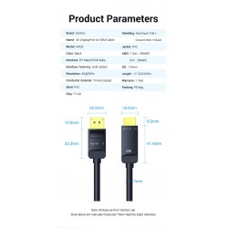 Vention кабел Cable DisplayPort to HDMI 1.5m - 4K, Gold Plated - HAGBG