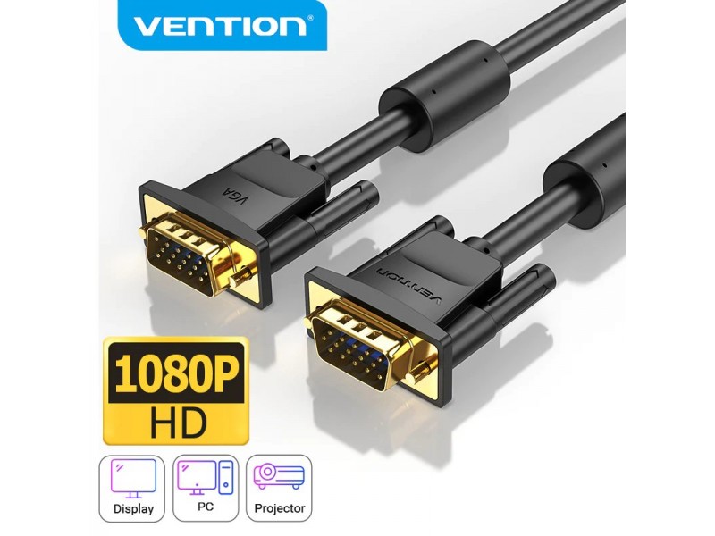 Vention Кабел за монитор Cable VGA HD15 M / M 1.0m Gold Plated, 2 Ferrites - DAEBF