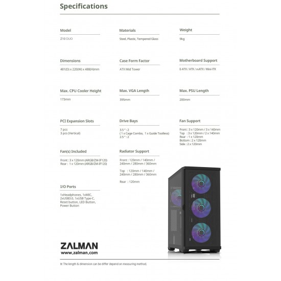 Zalman кутия Case EATX - Z10 DUO - Mesh/Tempered Glass