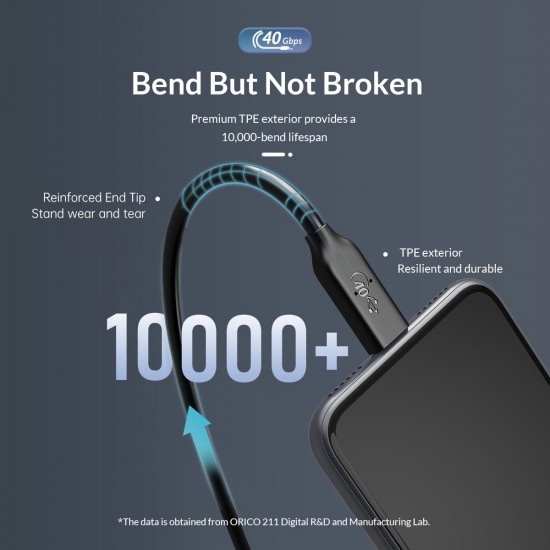 Orico кабел Cable USB4.0 40Gbps M/M 0.3m Black PD100W - U4C03-BK