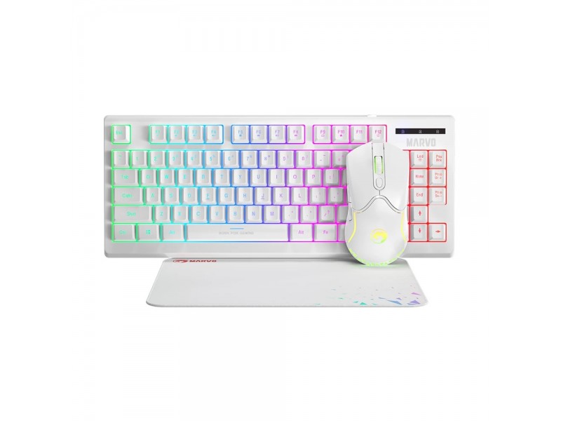 Marvo Геймърски комплект Gaming COMBO CM310 3-in-1 White - Keyboard, Mouse 1000 Hz, Mousepad