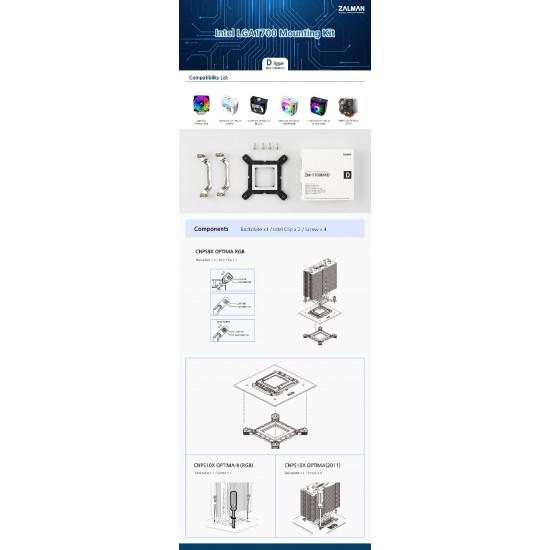 Zalman Mounting Kit LGA1700 TYPE-D for CNPS9X OPTIMA/10X OPTIMA II/10X OPTIMA 2011 - ZM1700-MKD