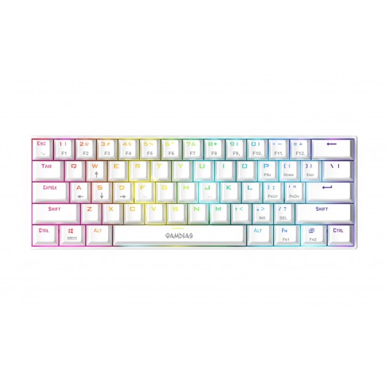 Gamdias геймърска клавиатура Gaming Keyboard Mechanical - HERMES E3 RGB - White, 61 keys, 1000Hz