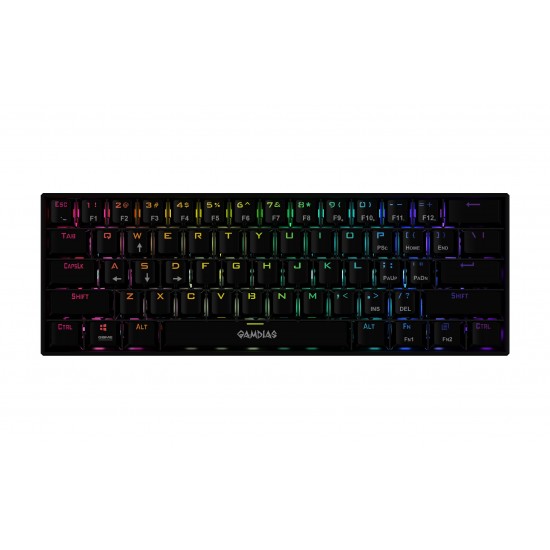 Gamdias геймърска клавиатура Gaming Keyboard Mechanical - HERMES E3 RGB - Black, 61 keys, 1000Hz