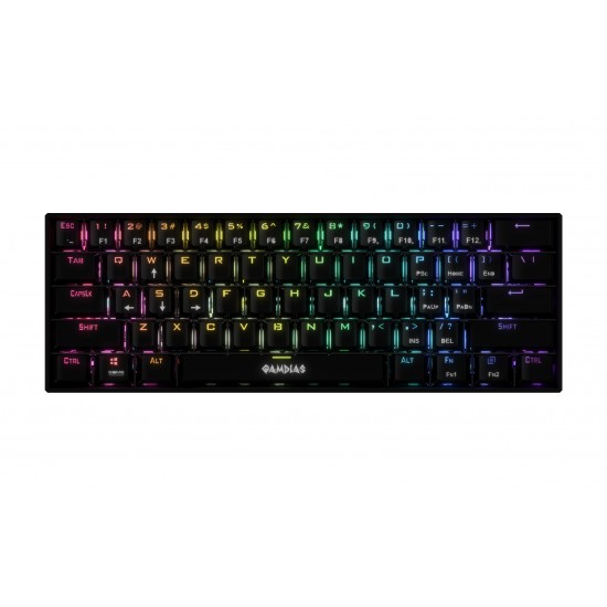 Gamdias геймърска клавиатура Gaming Keyboard Mechanical - HERMES E3 RGB - Black, 61 keys, 1000Hz