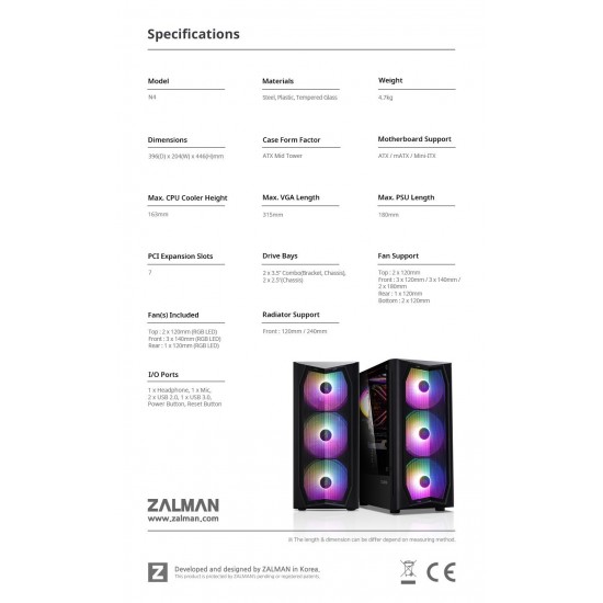 Zalman кутия за компютър Case ATX - N4 - RGB, Tempered Glass